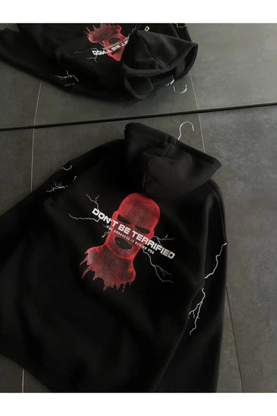 Kanonik Education Hanorac oversize imprimat cu glugă cu trei fire - negru