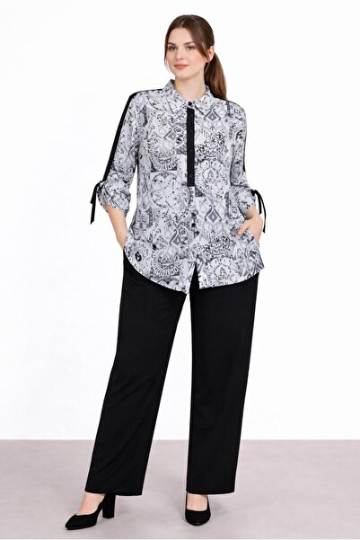 Alvina Plus Size Patterned Trousers Set - 20516