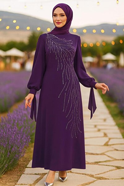 TRENDTESETTÜR KADIN Mürdüm TAŞLI ABİYE ELBİSE T 9063