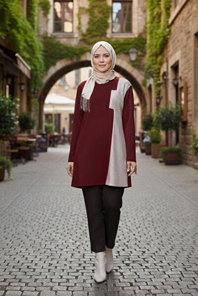 TRENDTESETTÜR KADIN BORDO (K.BORDO) CEPLİ TUNİK T 20329