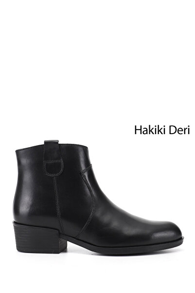 GÖNDERİ(R) Kadın Siyah Fermuarlı Kalın Topuklu Hakiki Deri Bot