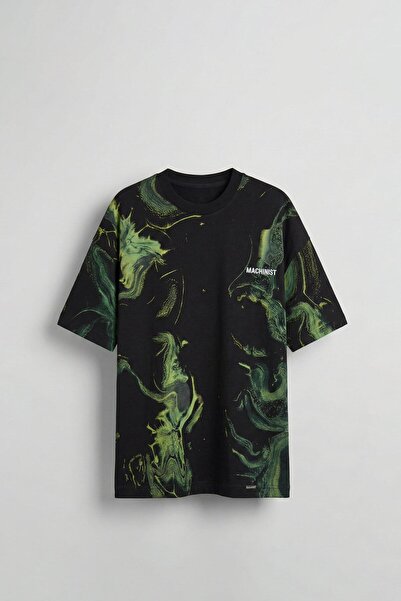 ablukaonline Men's Oversize Pattern Printed Premium T-Shirt Black