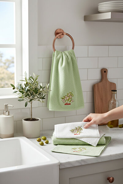 asev tekstil منشفة مطبخ من أوليف لاين مقاس 30×50 سم، 3 قطع |   منشفة يد |   م...