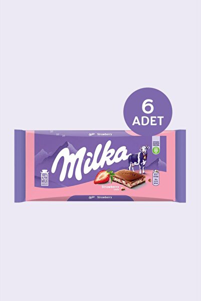 Milka Çilekli Yoğurtlu Tablet Çikolata 100 gr - 6 Adet
