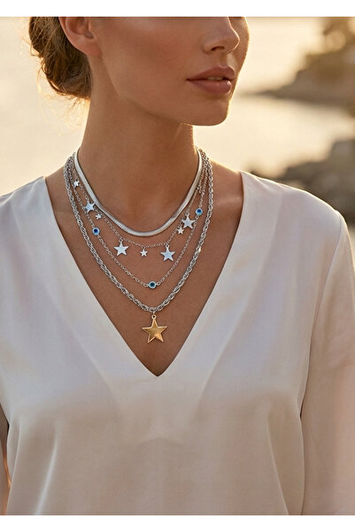 Duke Nickle قلادة ثلاثية مطرزة بعين الشر للنساء Dbkl1065