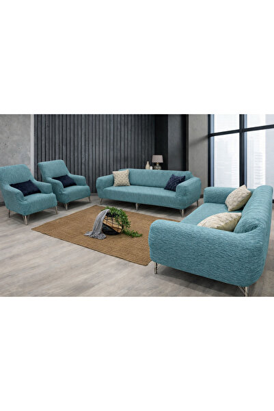 uzhanem Streç Lastikli Esnek Yıkanabilir Pamuklu 3+3+1+1 Jakarlı Koltuk Örtüs...