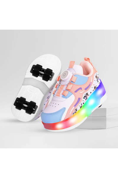 ROCKY SPORT Çocuk Patenli Işıklı Tekerlekli Spor Ayakkabı & Rahat Pembe Kayka...