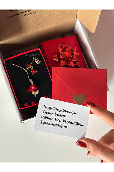 Alis Accessory Sevgililer günü özel kırmızı kalpli çiçek kolye