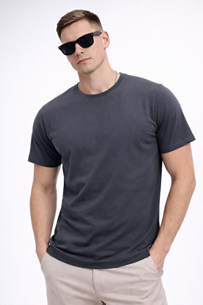 freemen Erkek Antrasit Regular Fit Basic Tişört, Bisiklet Yaka Pamuklu 30/1 S...