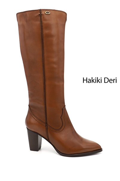 GÖNDERİ(R) حذاء نسائي من الجلد الطبيعي بمقدمة مدببة وكعب سميك