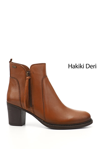 GÖNDERİ(R) Women/Girls Tan Antique Zippered Thick Heeled Genuine Leather Boots