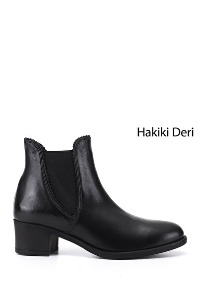 GÖNDERİ(R) Women's Black Rubber Sole Genuine Leather Chelsea Boots