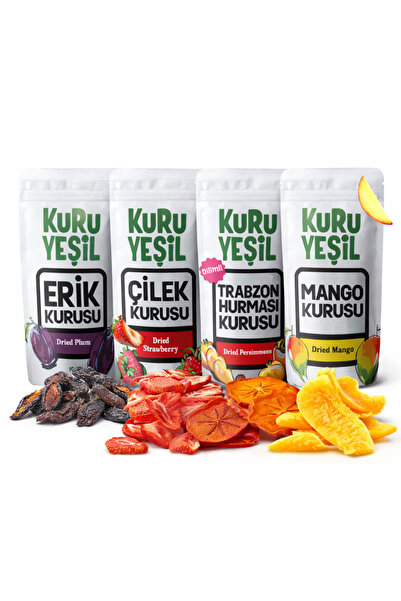 Kuru Yeşil Dörtlü Kuru Meyve - Dried Fruit - Strawberry - Dried Persimmon Dri...