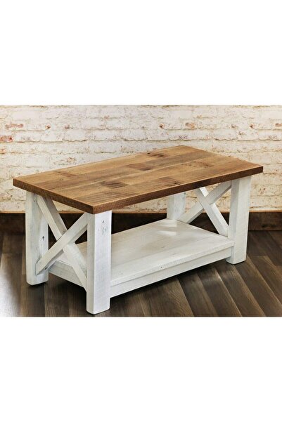 Woodymoda Eskitme Masif Ahşap Orta Sehpa - Beyaz