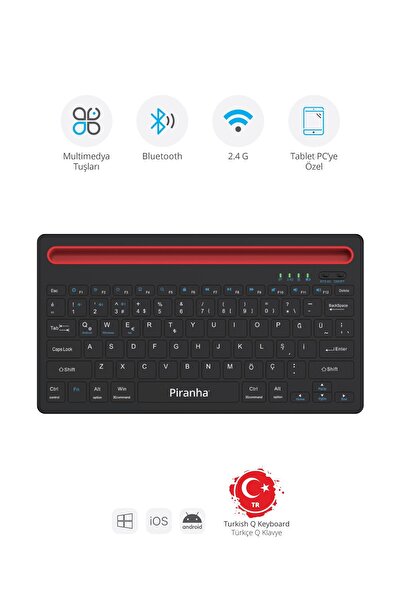 Piranha 2376 Kablosuz Bluetooth + 2.4GHz Türkçe Q Klavye | Windows, iOS & And...