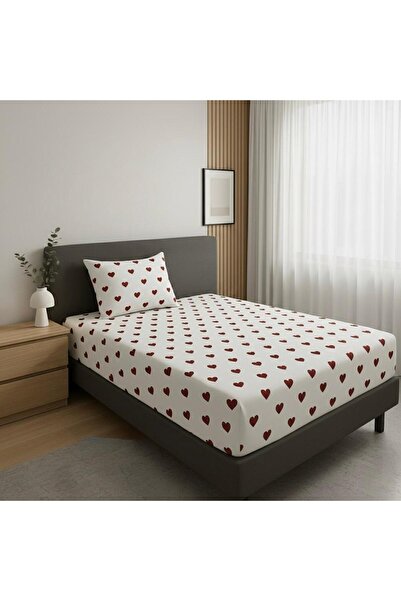 üntaş ملاءة مطاطية على شكل قلب واحد وغطاء وسادة - قطعة واحدة