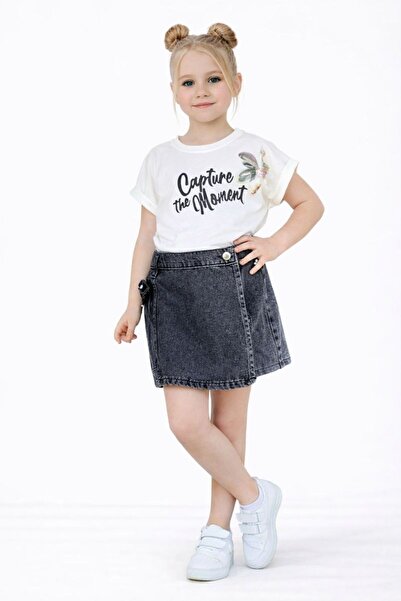 RAPAPA Girls' Holiday Denim Shorts Skirt Set Bottom Top Set 2528B