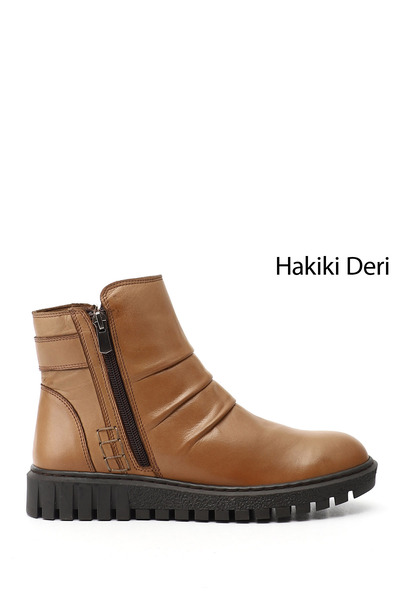 GÖNDERİ(R) Cizme de damă din piele naturală cu fermoar dublu, maro