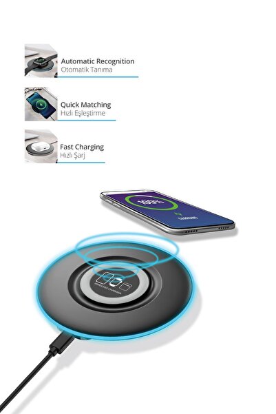 Piranha 4520 Kablosuz 15W Hızlı Şarj Standı | 3’ü 1 Arada Smart Şarj | LED Iş...