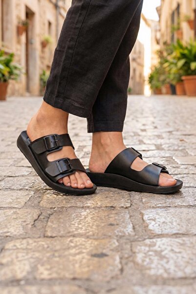 GEZER Papuci de zi cu zi cu dublă cataramă, cu talpă confortabilă, pentru fem...