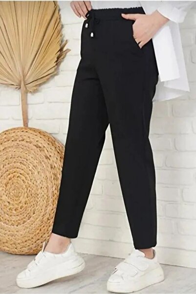 FEVİLLE بنطلون نسائي أسود مطاطي كبير الحجم من نوع هافروت