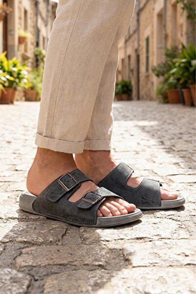 GEZER Men's Summer Faux Leather Two Buckle Adjustable Comfortable Sole Daily ...