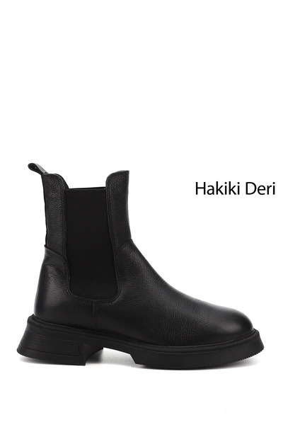 GÖNDERİ(R) Kadın Siyah Floter Kalın Taban Hakiki Deri Chelsea Bot
