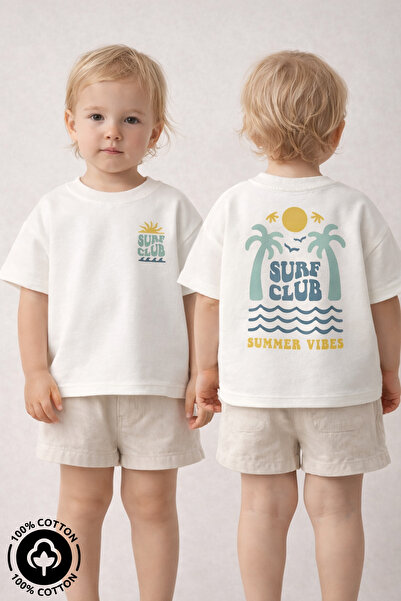 Miniel Unisex Bisiklet Yaka Surf Club Baskılı %100 Pamuklu Oversize T-shirt B...