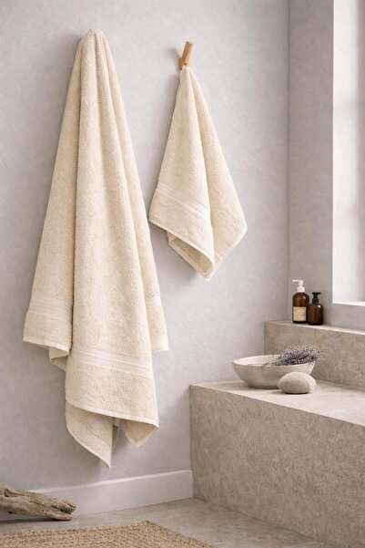 Eponj Home 2li Banyo Havlu Seti 90x160cm +50x90cm DS Bej