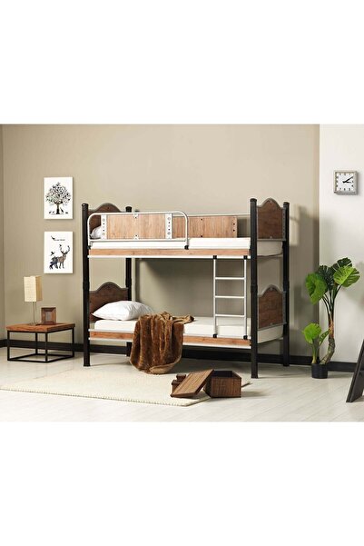 ARGİMO Inci Genç Çocuk Odası Metal Ahşap Ranza Ve Karyola 90x190