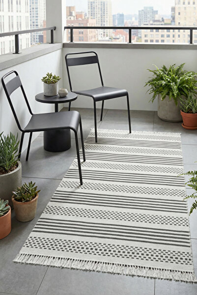 Cool Halı Lovely Gray Kilim Machine Washable Double-Sided Woven Acrylic Thin ...