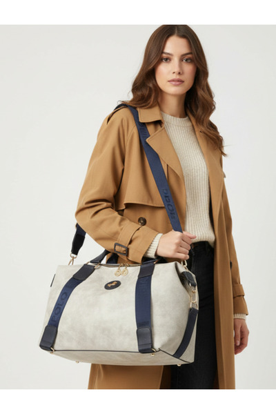 Miami Polo Soft Faux Leather Gray Navy Blue Casual Women's Shoulder Bag