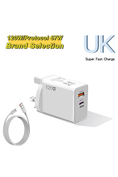 Choice1 White Set UK PD USB 120W Fast Charging Mobile Phone Charger For iPhon...