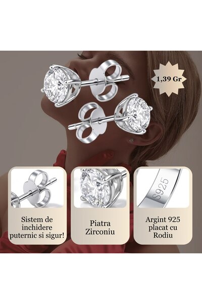 Sentivo Cercei Argint 925 Classic Style – Zirconiu Alb Briliant, Placare Rodiu, Cercei eleganti dama
