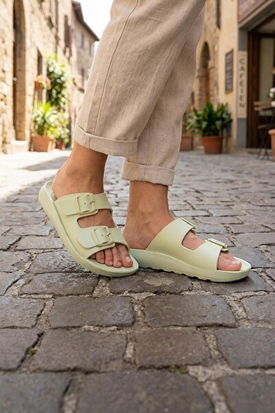 GEZER Papuci de zi cu zi cu dublă cataramă, cu talpă confortabilă, pentru fem...