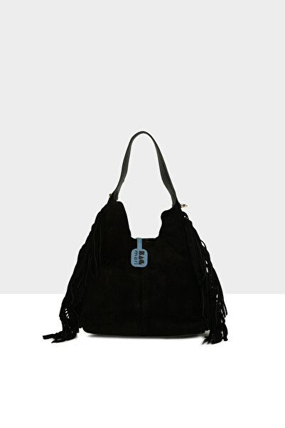 Bagmori Black Women's Genuine Suede Leather Tasseled Mini Casual Bag M000008717