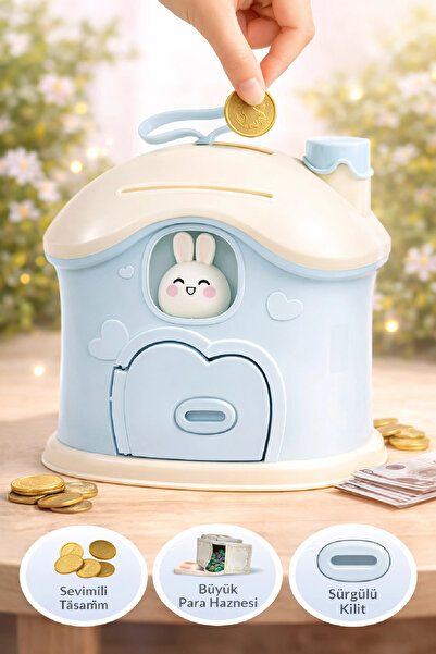Berdina Home Mega Boy Sevimli Kawai Tarz Mavi Renk Ev Baca Kumbara Kilitli Ku...
