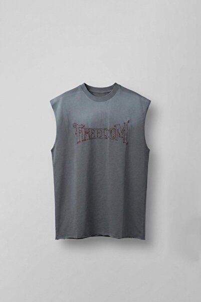 ablukaonline Tricou oversize lavabil fără mâneci pentru bărbați, cu față brod...