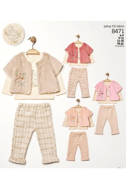 MİNİKİNCİBABY Baby Girl Plush Vest Set 3-Piece Set