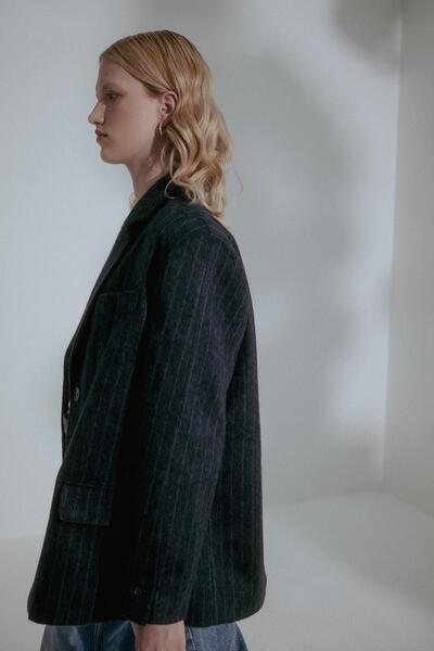 MARKALİSTE Çizgili Kaşe Blazer Lacivert