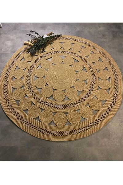 JÜTEX HOME jüt hasır el örgüsü halı kilim yıkanabilir çift taraflı yuvarlak