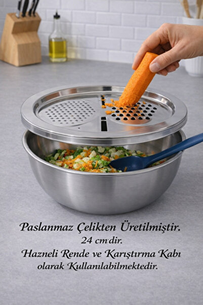 Hilamingo Home 2-in-1 Stainless Steel Grater and Mixing Bowl 24 cm