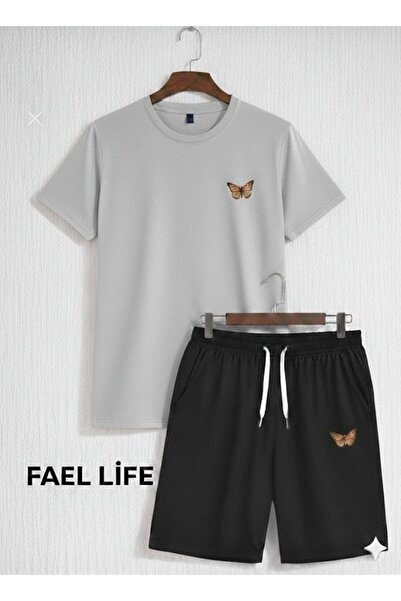 FAEL LİFE Women'S/Men's Loose Fit Shorts T-Shirt Orange Butterfly Printed Set