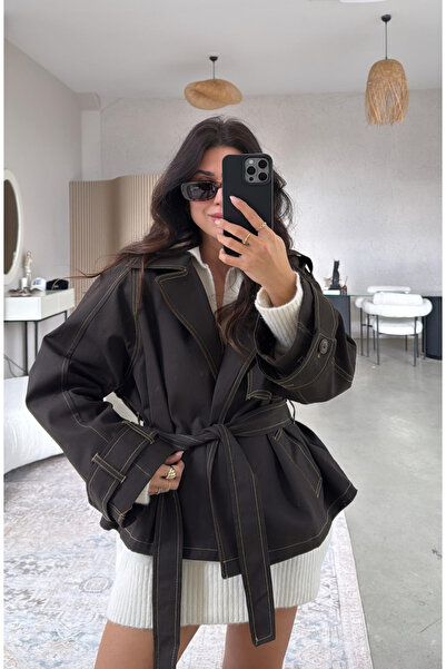 SHILSEE BEUTİQUE جاكيت دينيم نسائي بتأثير الغسيل مع أربطة