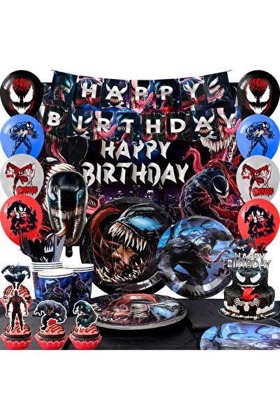 Choice هاسبرو بلاك فينوم 113 قطعة ديكورات الحفلات والحفلات أدوات المائدة السم...