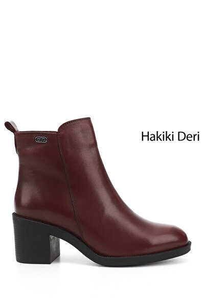 GÖNDERİ(R) Kadın Bordo Fermuarlı Kalın Topuklu Hakiki Deri Bot