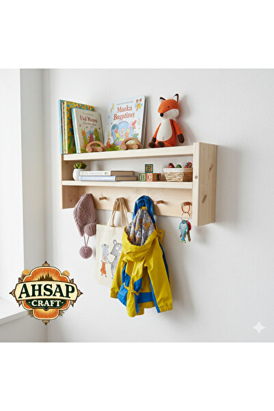 AHŞAP CRAFT Ahşap Montessori Tekli Raf Askılık