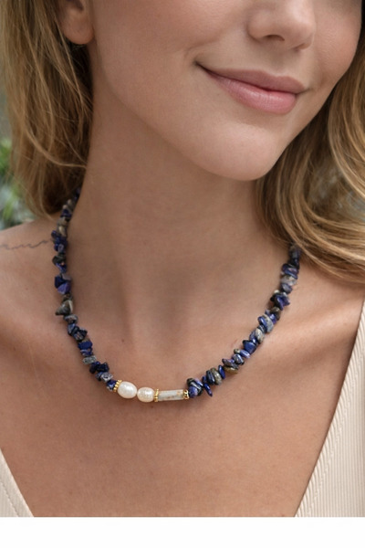 Kutcha Accessories Lacivert Lapis Dizi Doğaltaş Kolye