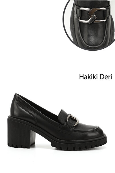 GÖNDERİ(R) Pantofi de damă din piele naturală cu cataramă neagră cu toc mediu...