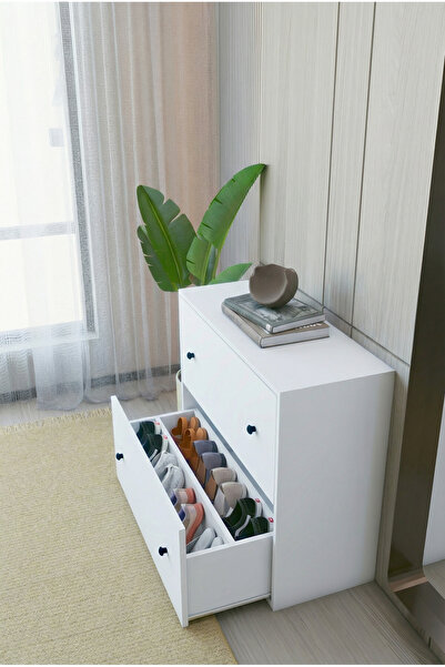 MONTENERO Ayakkabılık Çekmeceli Beyaz Modern Ayakkabılık Portmanto